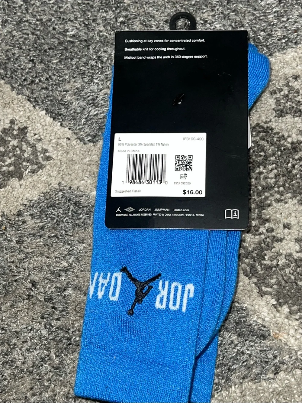 Nike Jordan Jumpman Everyday Men's Crew Socks DRI-FIT Blue L